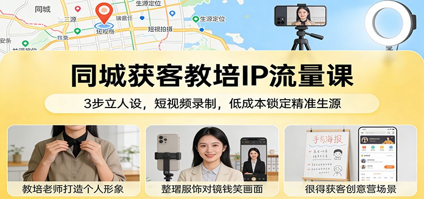 同城获客教培IP流量课:3步立人设,短视频录制,低成本锁定精准生源-聚业
