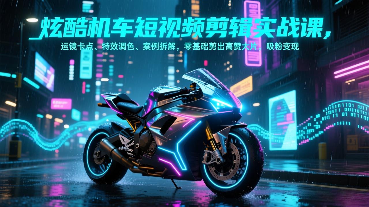 炫酷机车短视频剪辑实战课,运镜卡点、特效调色、案例拆解,零基础剪出高赞大片,吸粉变现-聚业