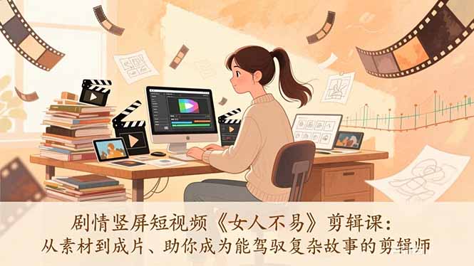 剧情竖屏短视频《女人不易》剪辑课:从素材到成片、助你成为能驾驭复杂故事的剪辑师-聚业