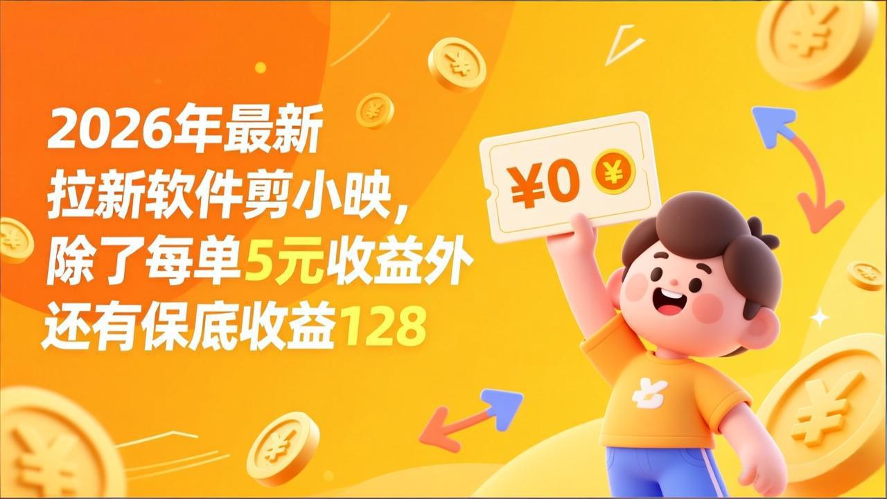 最新拉新软件剪小映,除了每单5元收益外还有保底收益128-聚业
