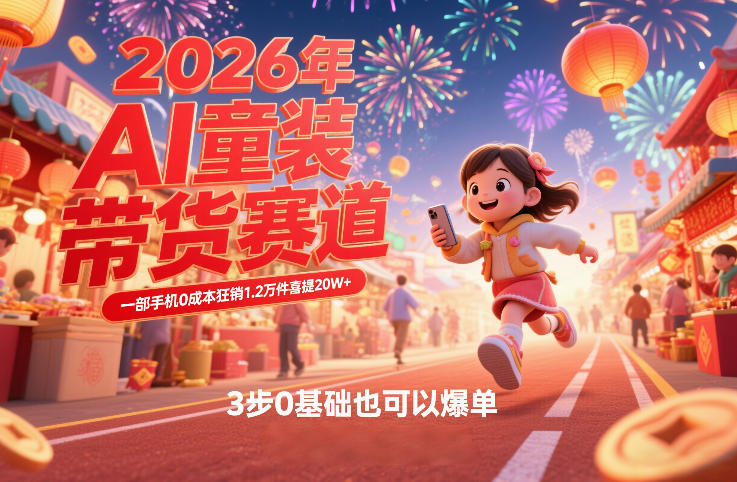 AI童装新春带货赛道,一部手机0成本狂销1.2万件喜提20W+,3步0基础也可以爆单-聚业