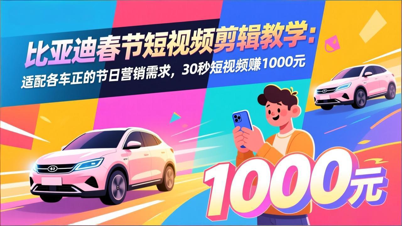 比亚迪春节短视频剪辑教学：适配各车企的节日营销需求，30秒短视频赚1000元-聚业