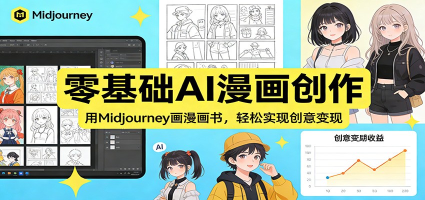 零基础AI漫画创作：用Midjourney画漫画书，轻松实现创意变现-聚业