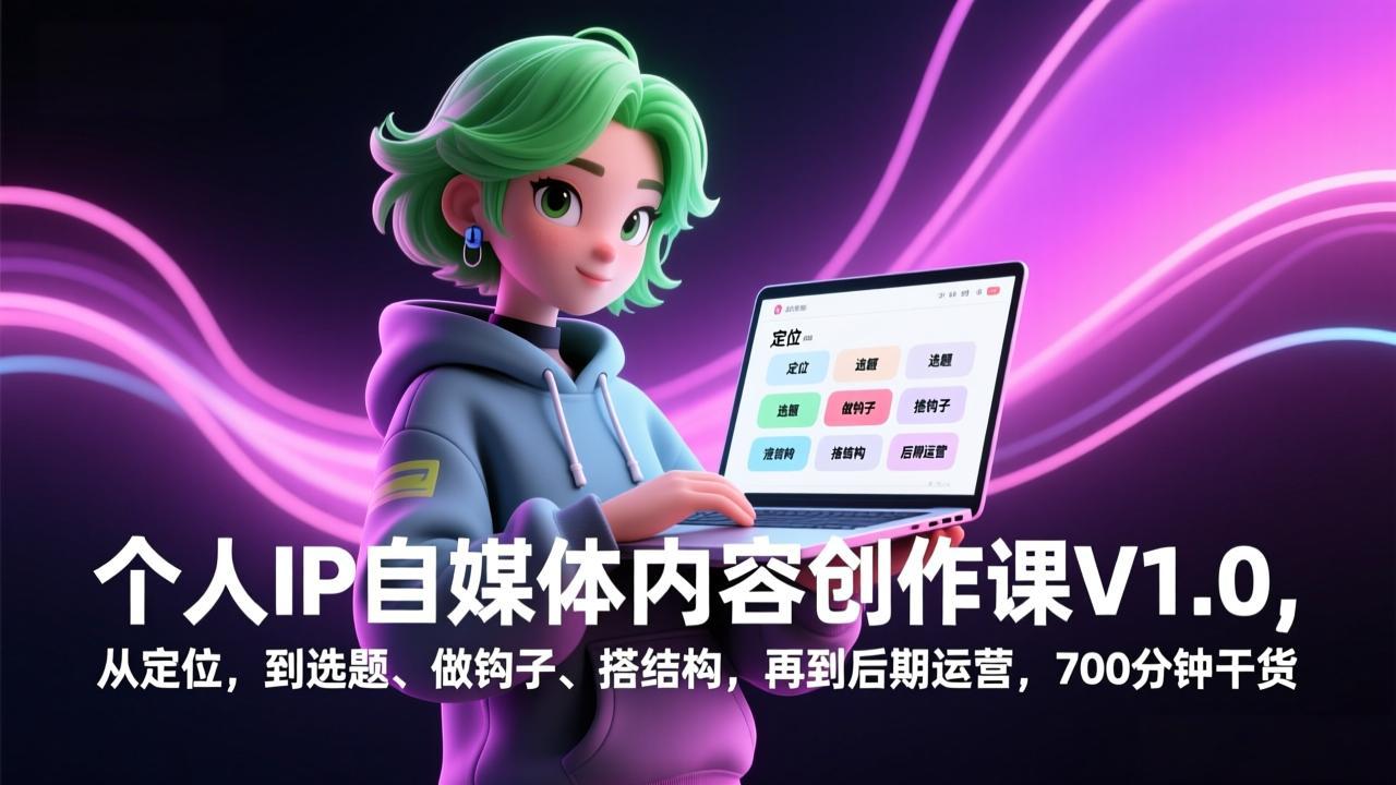个人IP自媒体内容创作课V1.0，从定位，到选题、做钩子、搭结构，再到后期运营，700分钟干货-聚业