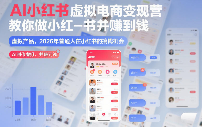 AI小红书虚拟电商变现营，教你做小红书并賺到钱，虚拟产品，2026年普通人在小红书的搞钱机会(完结)-聚业