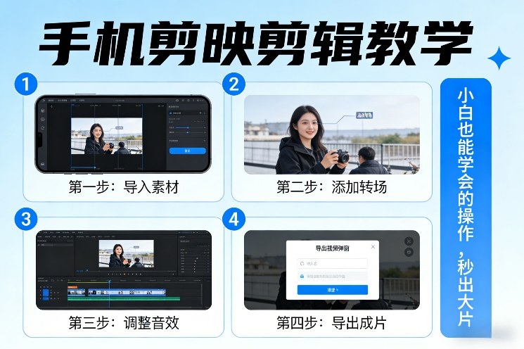 手机剪映剪辑教学,小白也能学会的操作,秒出大片-聚业