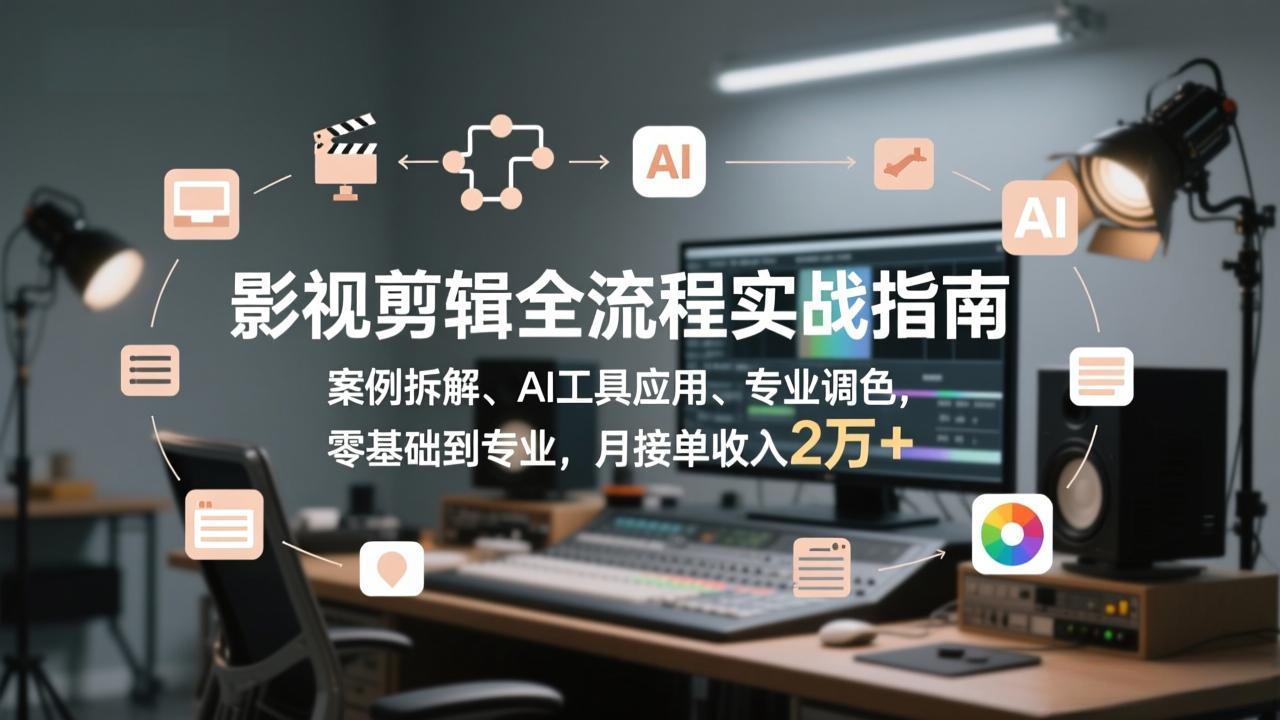 影视剪辑全流程实战指南,案例拆解、AI工具应用、专业调色,零基础到专业,月接单收入2万+-聚业