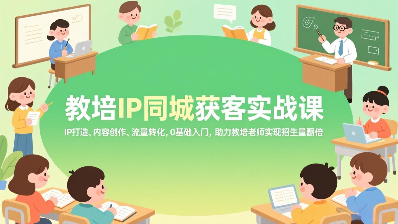 教培IP同城获客实战课,IP打造、内容创作、流量转化,0基础入门,助力教培老师实现招生量翻倍-聚业