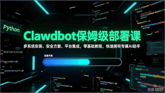 Clawdbot保姆级部署课,多系统安装、安全方案、平台集成,零基础教程,快速拥有专属AI助手-聚业