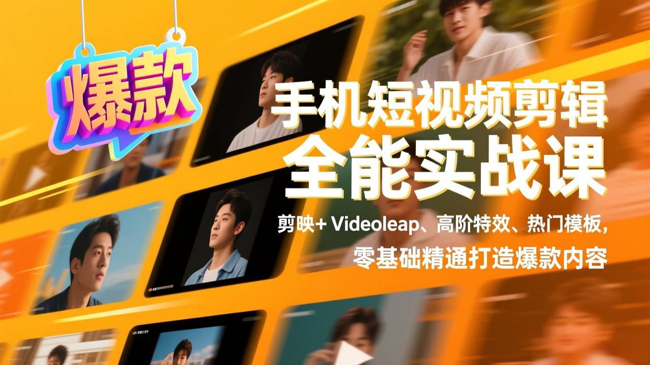 手机短视频剪辑全能实战课，剪映+Videoleap、高阶特效、热门模板，零基础精通打造爆款内容-聚业