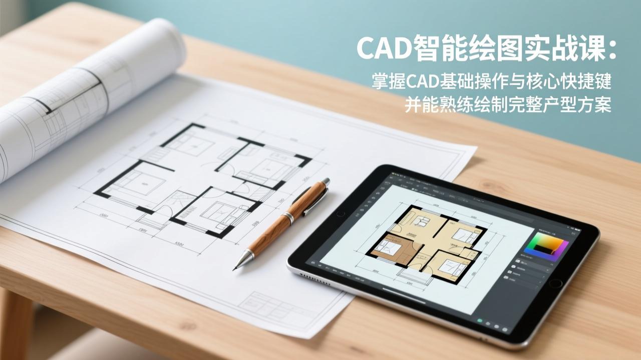 CAD智能绘图实战课：掌握CAD基础操作与核心快捷键，并能熟练绘制完整户型方案-聚业