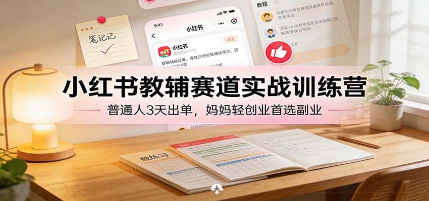 小红书教辅赛道实战训练营：普通人3天出单，妈妈轻创业首选副业-聚业