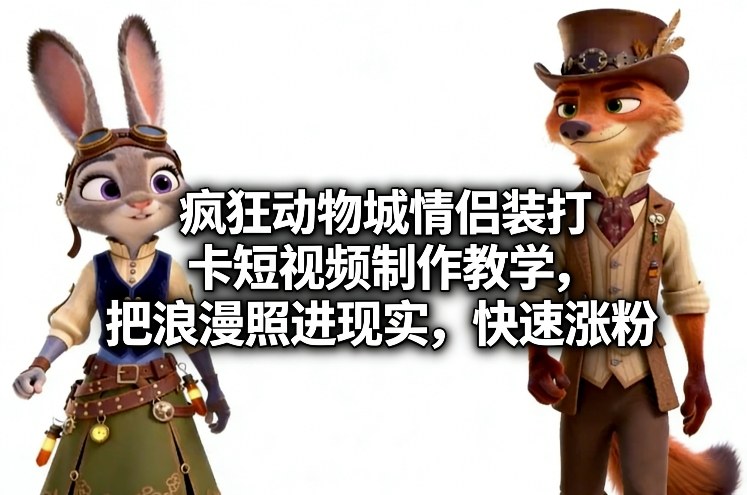 疯狂动物城情侣装打卡短视频制作教学,把浪漫照进现实,快速涨粉-聚业