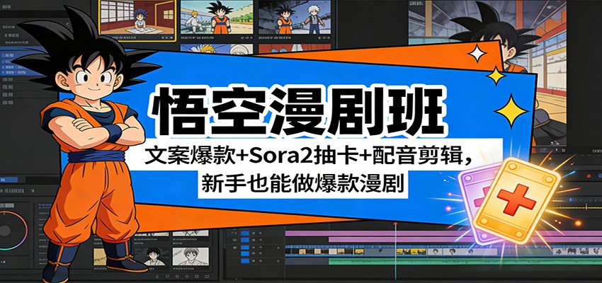 悟空漫剧班：文案爆款+Sora2抽卡+配音剪辑，新手也能做爆款漫剧-聚业