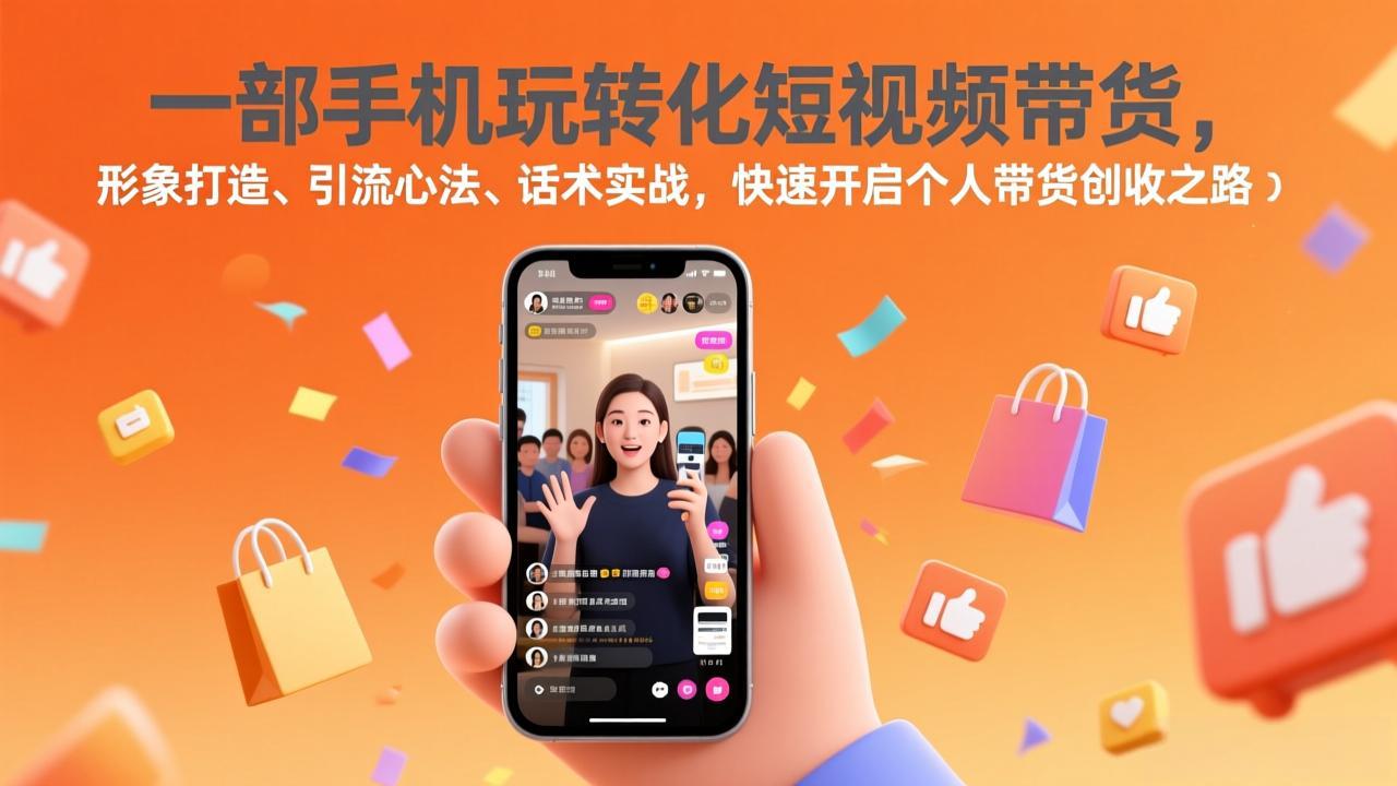 一部手机玩转化短视频带货，形象打造、引流心法、话术实战，快速开启个人带货创收之路-聚业