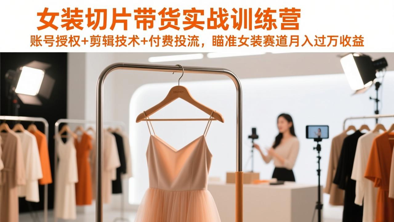 女装切片带货实战训练营,账号授权+剪辑技术+付费投流,瞄准女装赛道月入过万收益-聚业