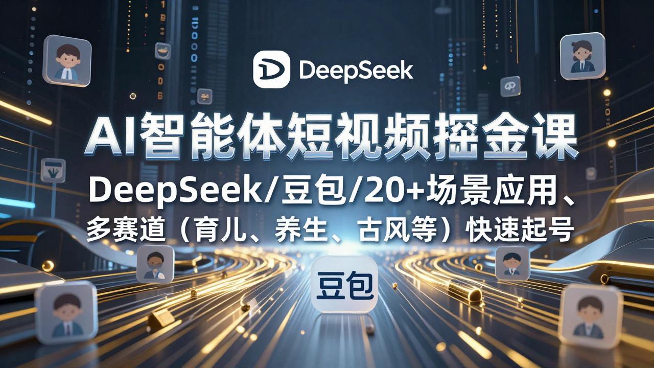 AI智能体短视频掘金课,DeepSeek/豆包/20+场景应用、多赛道(育儿、养生、古风等-聚业