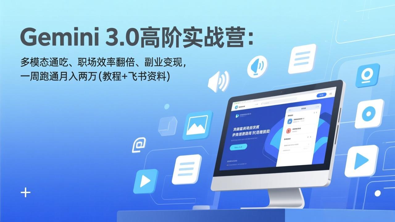 Gemini 3.0高阶实战营:多模态通吃、职场效率翻倍、副业变现,一周跑通月入两万(教程+飞书资料-聚业