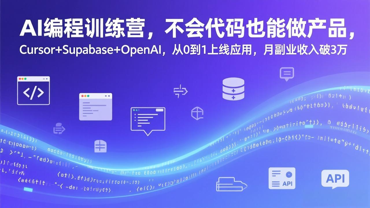 AI编程训练营,不会代码也能做产品,Cursor+Supabase+OpenAI,从0到1上线应用,月副业收入破3万-聚业