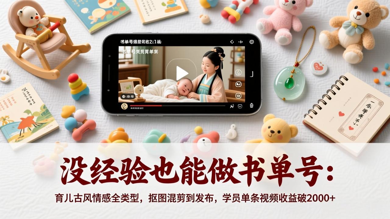 没经验也能做书单号:育儿古风情感全类型,抠图混剪到发布,学员单条视频收益破2000+-聚业