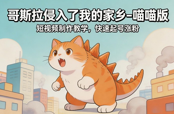 哥斯拉侵入了我的家乡–喵喵版短视频制作教学,快速起号涨粉-聚业