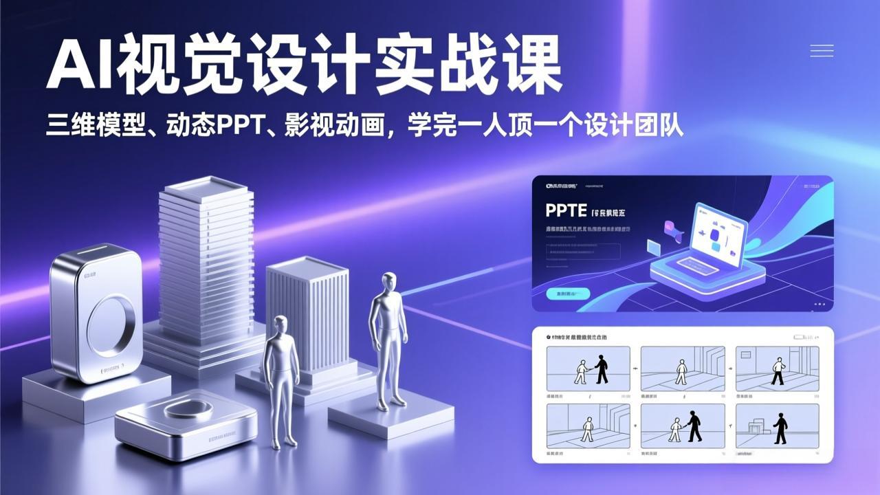 AI视觉设计实战课，三维模型、动态PPT、影视动画，学完一人顶一个设计团队-聚业