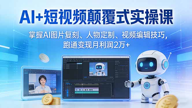 AI+短视频颠覆式实操课:掌握AI图片复刻、人物定制、视频编辑技巧,跑通变现月利润2万+-聚业