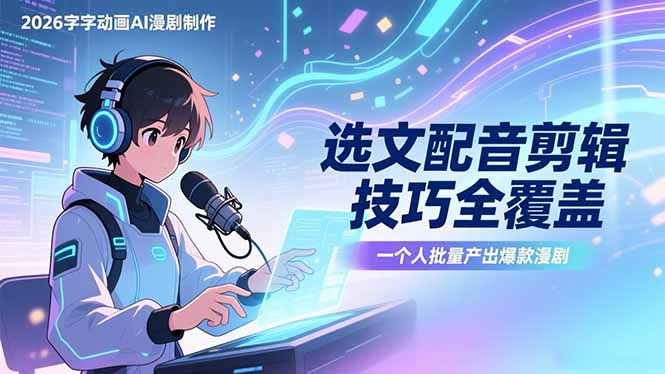 2026字字动画AI漫剧制作-1期，选文配音剪辑技巧全覆盖，一个人就能批量产出爆款漫剧-聚业