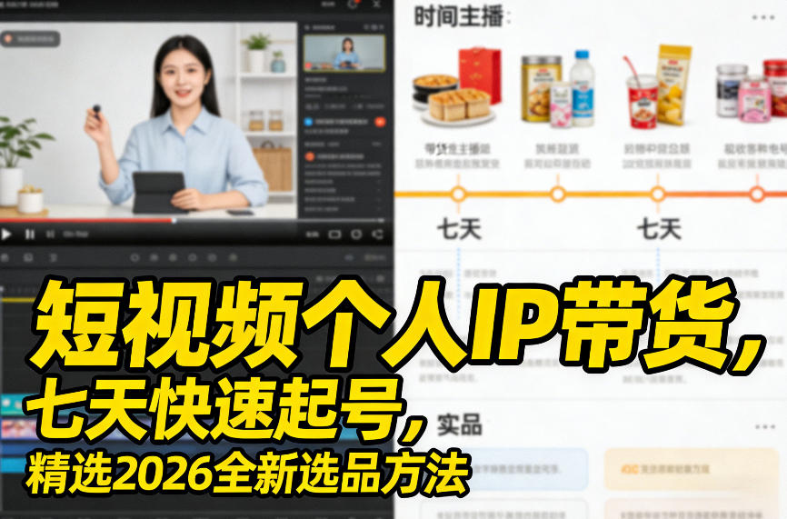 短视频个人IP带货,七天快速起号,精选2026全新选品方法-聚业
