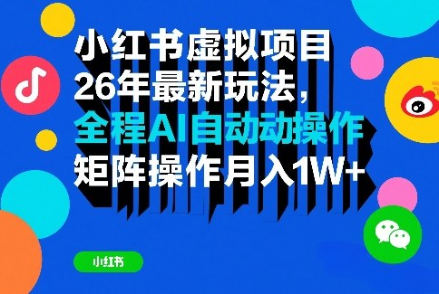 小红书虚拟项目26年最新玩法,全程AI自动操作,矩阵操作月入1W+【揭秘】-聚业