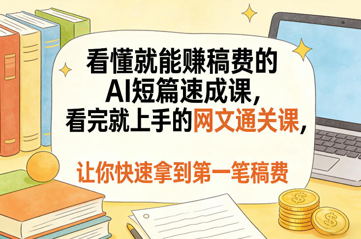 看懂就能賺稿费的AI短篇速成课,看完就上手的网文通关课,让你快速拿到第一笔稿费-聚业