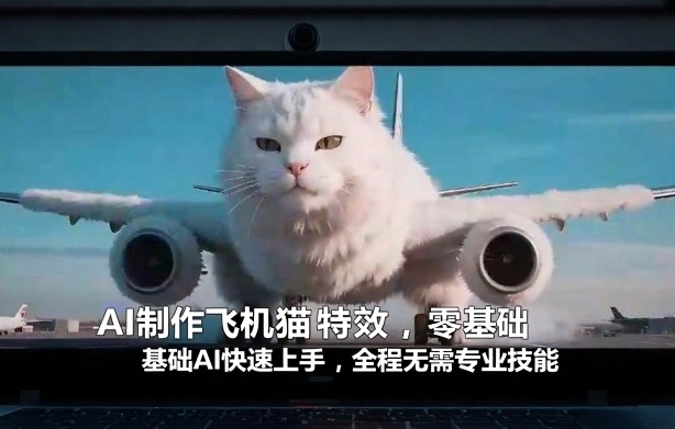 AI制作飞机猫特效,零基础AI快速上手,全程无需专业技能-聚业