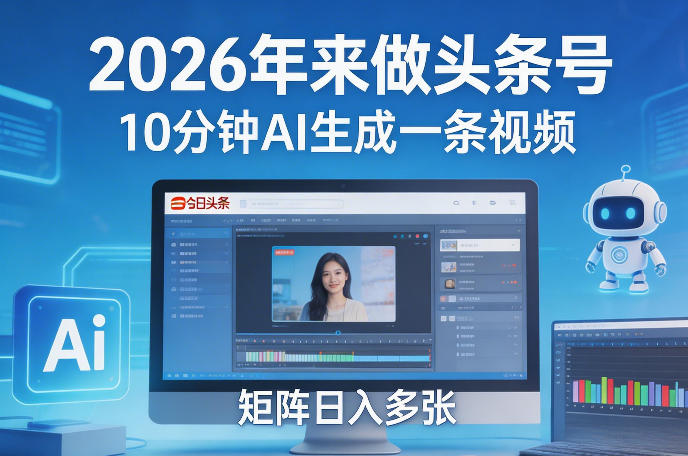 2026年来做头条号,10分钟AI生成一条视频,矩阵日入多张-聚业