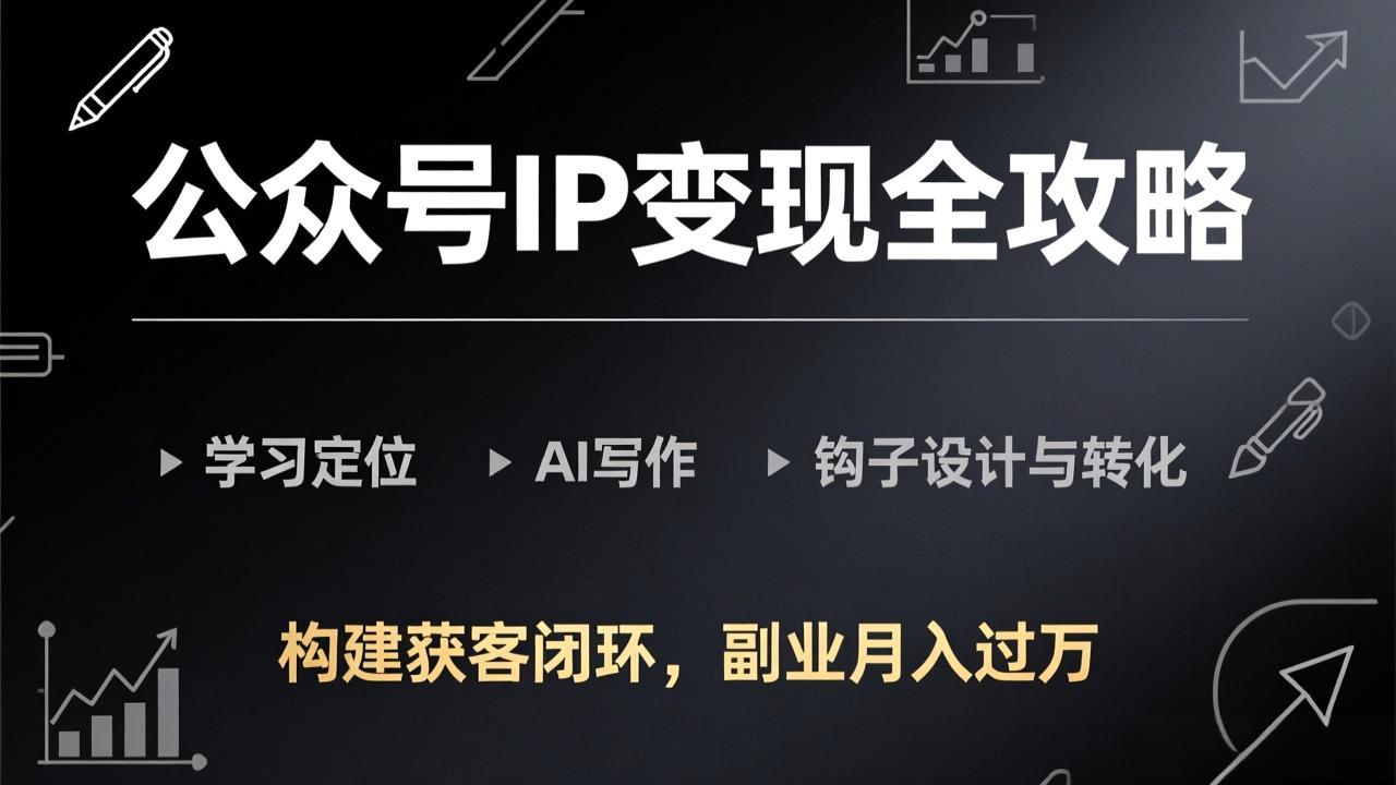 公众号IP变现全攻略-更新,学习定位、AI写作、钩子设计与转化,构建获客闭环,副业月入过万-聚业