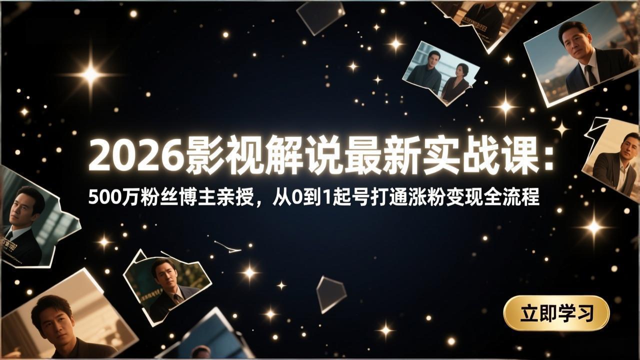 2026影视解说最新实战课:500万粉丝博主亲授,从0到1起号打通涨粉变现全流程-聚业