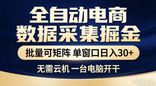 独家电商数据全自动采集项目,批量可矩阵,单窗口轻松日入3张+【揭秘】-聚业