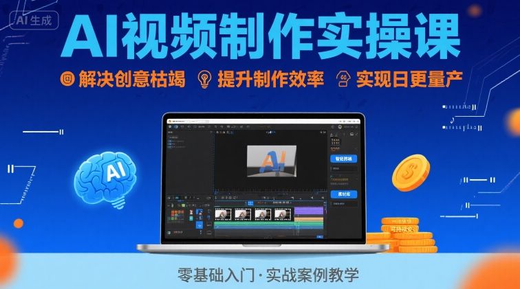 Ai视频制作实操课，解决创意枯竭、效率低下痛点，实现日更量产可持续变现(更新26年3月)-聚业