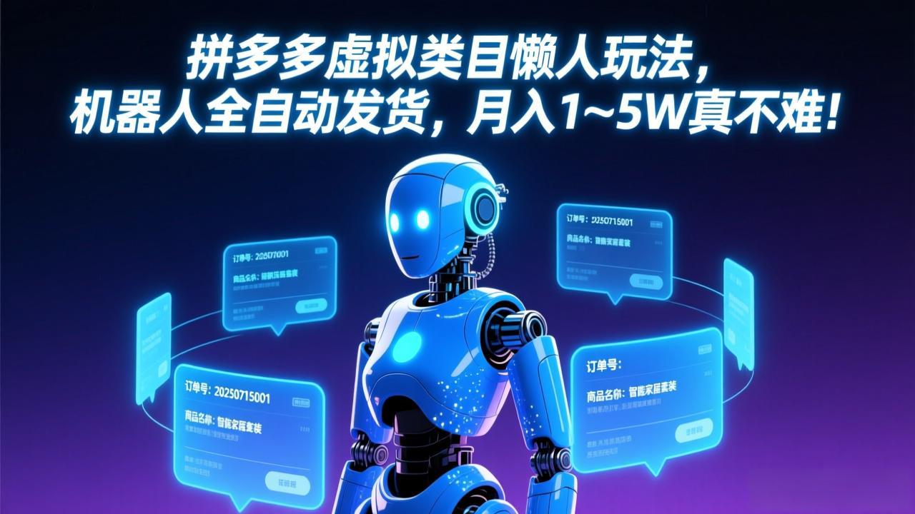 拼多多虚拟类目懒人玩法，机器人全自动发货，月入 1-5W 真不难！-聚业
