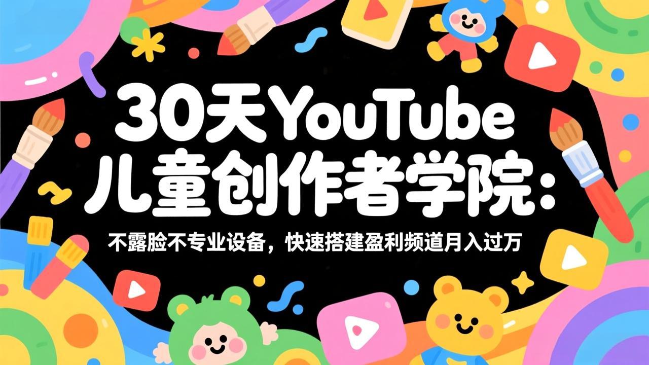 30天YouTube儿童创作者学院：不露脸不专业设备，快速搭建盈利频道月入过万-聚业