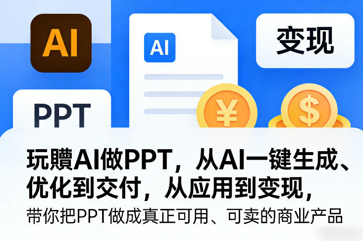 玩賺AI做PPT，从AI一键生成、优化到交付，从应用到变现，带你把PPT做成真正可用、可卖的商业产品-聚业