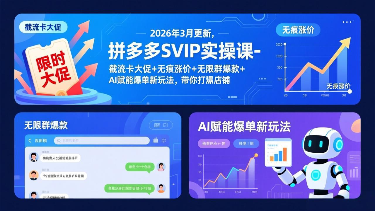 拼多多SVIP实操课-26年3月，截流卡大促+无痕涨价+无限群爆款+AI赋能爆单新玩法，带你打爆店铺-聚业