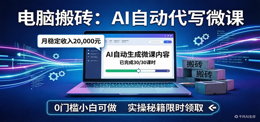 电脑搬砖AI自动代写微课,月稳定2W,0门槛小白可做,实操秘籍-聚业