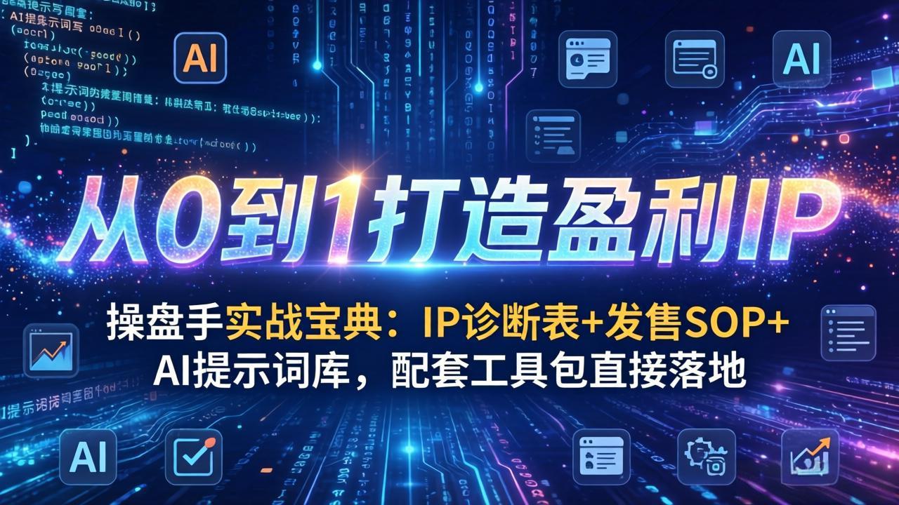 操盘手实战宝典:IP诊断表+发售SOP+AI提示词库,配套工具包直接落地,从0到1打造盈利IP-聚业