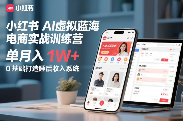 小红书AI虚拟蓝海电商实战训练营，单月入1W+，0基础打造睡后收入系统(更新)-聚业