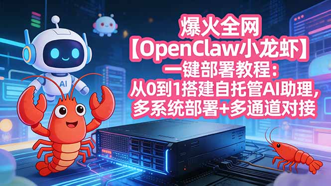 爆火全网【OpenClaw 小龙虾】一键部署教程：从0到1搭建自托管AI助理，多系统部署+多通道对接-聚业
