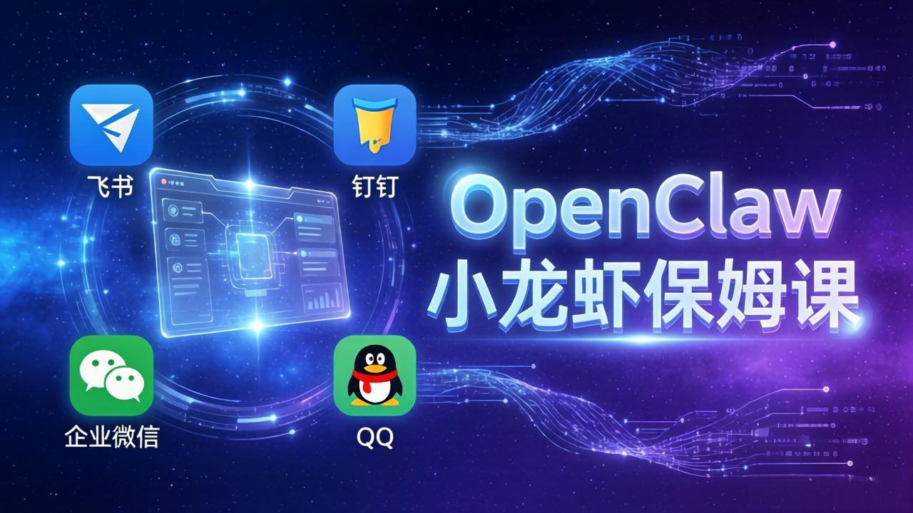 OpenClaw小龙虾保姆课： Windows/macOS/Linux/Docker全系统安装，飞书+钉钉+企业微信+QQ 全接入-聚业