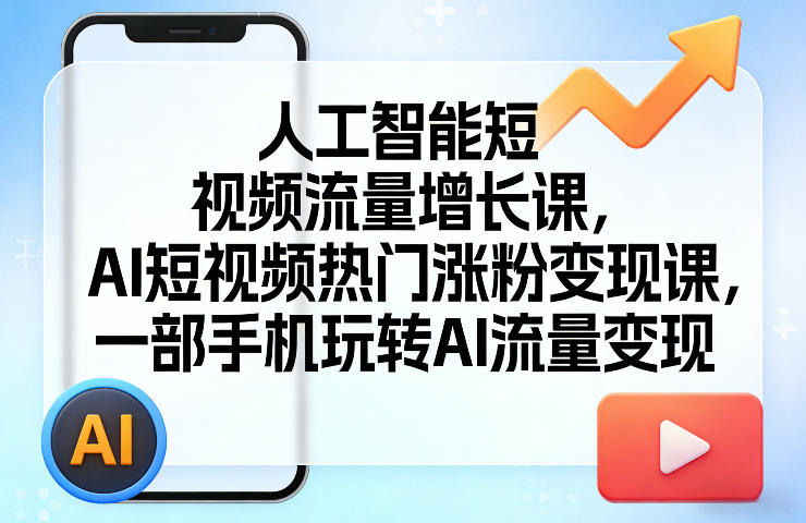 人工智能短视频流量增长课,AI短视频热门涨粉变现课,一部手机玩转AI流量变现-聚业