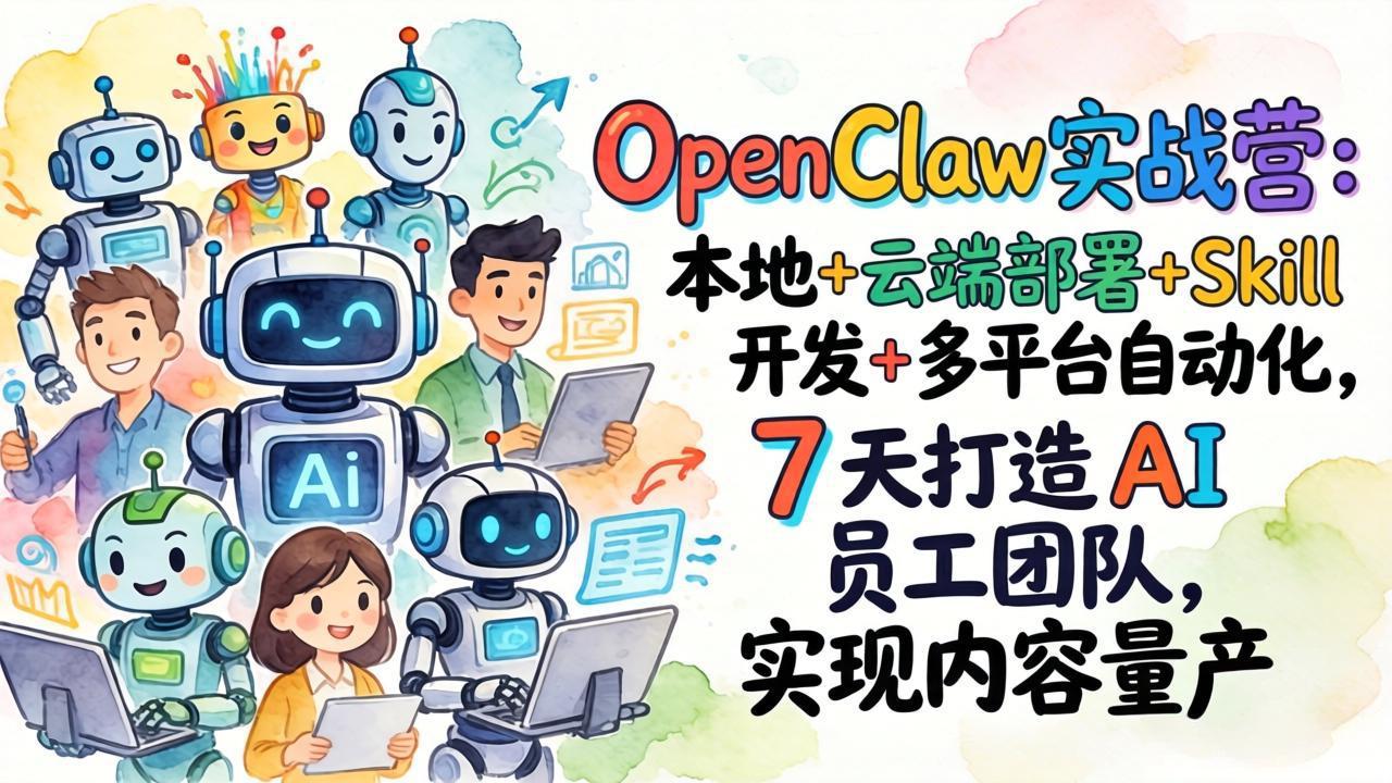 OpenClaw实战营:本地+云端部署+Skill开发+多平台自动化,7 天打造 AI 员工团队,实现内容量产-聚业