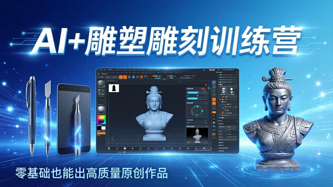 AI+雕塑雕刻训练营:从AI创作、大模型训练到3D雕刻 + 渲染,零基础也能出高质量原创作品-聚业