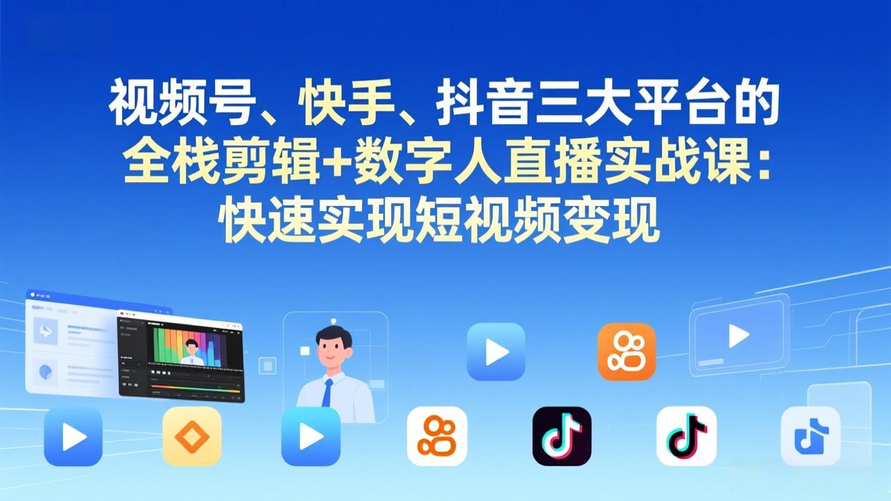 视频号+快手+抖音三大平台的全栈剪辑+数字人直播实战课-3月更新：快速实现短视频变现-聚业